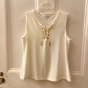 CALVIN KLEIN Ivory Cream Gold Tassel Tank Like New Size Medium